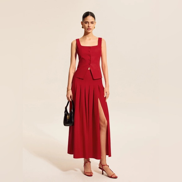 Commense Dresses & Skirts - Commense Cotton & Linen Pleated Slit Skirt